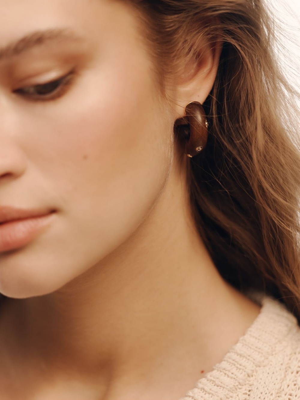 NWT Anthropologie shimmered wood hoop earrings